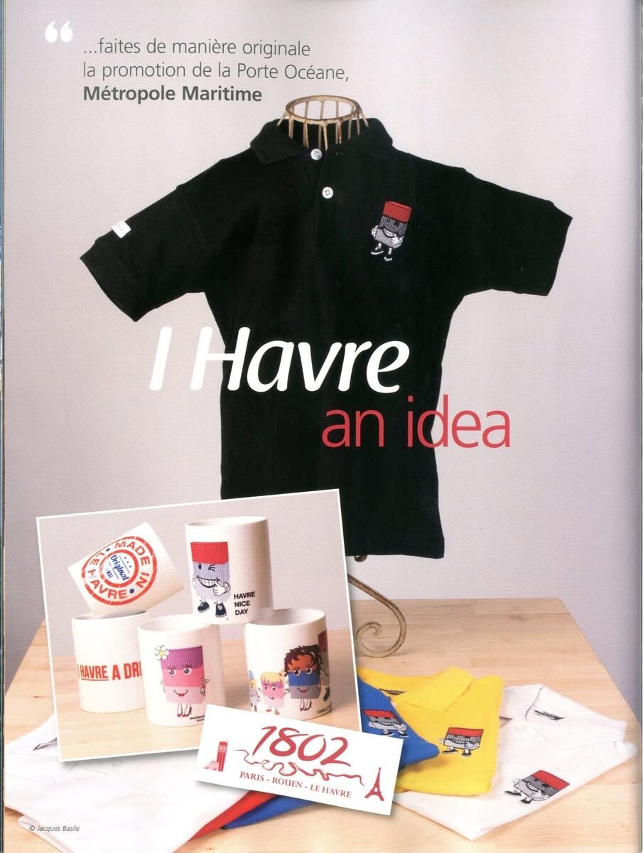 Magazine Office de Tourisme du Havre — « I Havre an idea » — polo, mugs, 1802