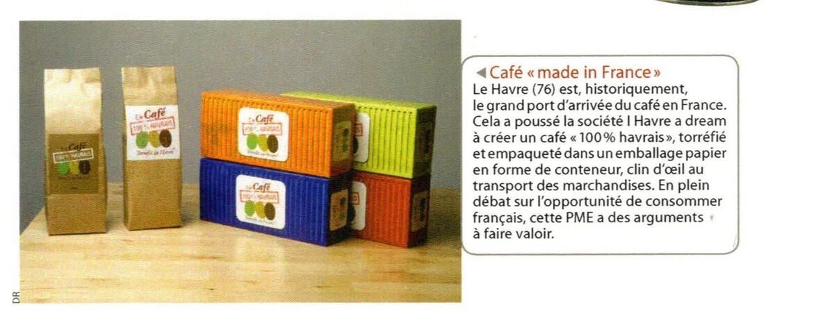 Magazine — « Café made in France » — boîtes en forme de conteneurs colorés 100% havrais